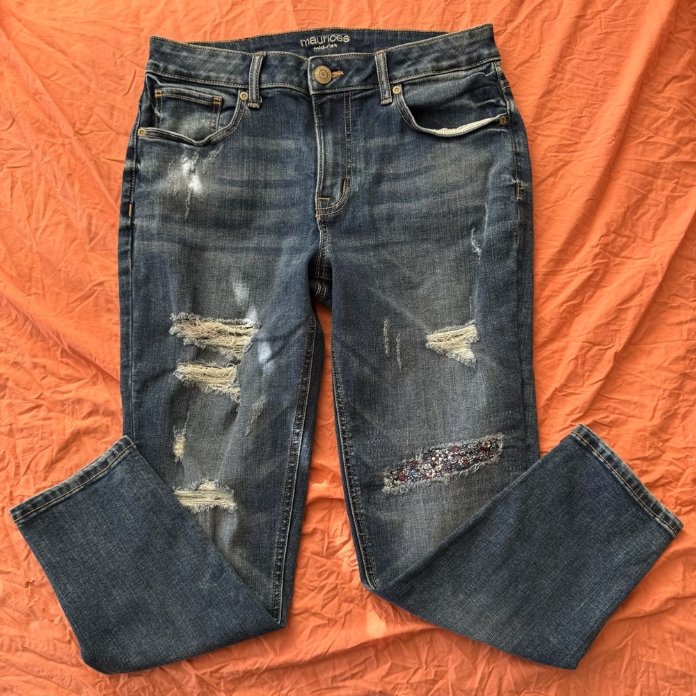 Maurices Dark Blue Distressed Boyfriend Jeans